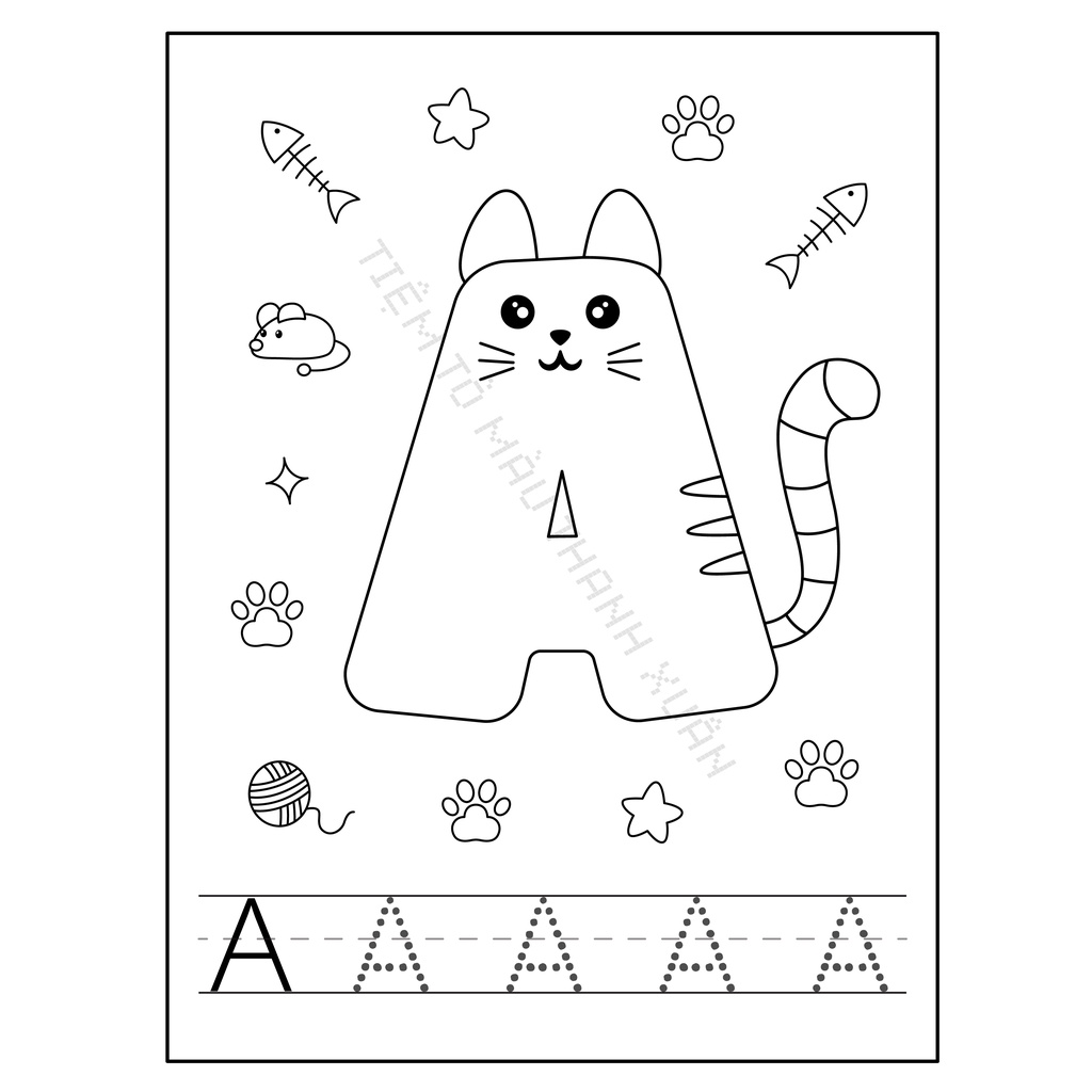 Set 26 Tờ Bảng Chữ Cái Tiếng Anh Và 10 Tờ Chữ Số Hình Mèo Cute Cho Bé - Tiệm Tô Màu Thanh Xuân