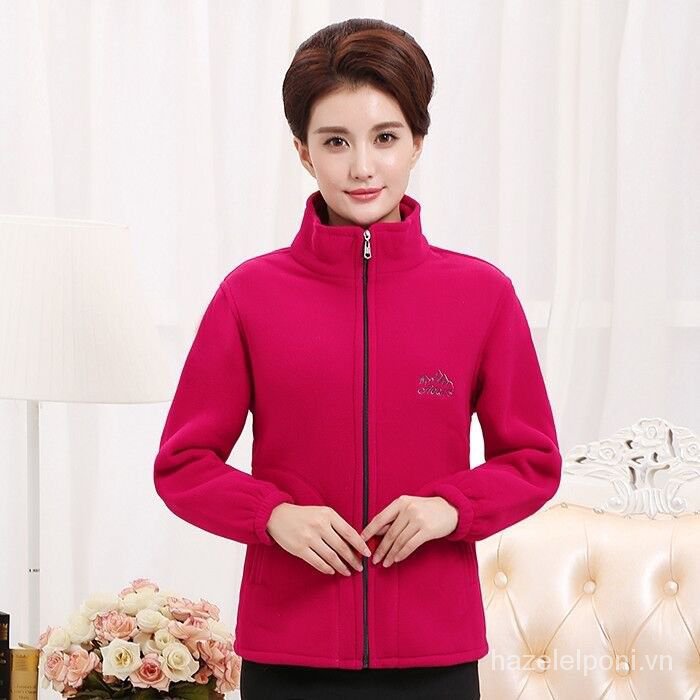 Spring and Autumn Outdoor Thickened Mother Style Coat Sweater Middle-Aged and Elderly Loose and Warm Polar Fleece Jacket Fleece Sweater Women's Clothing