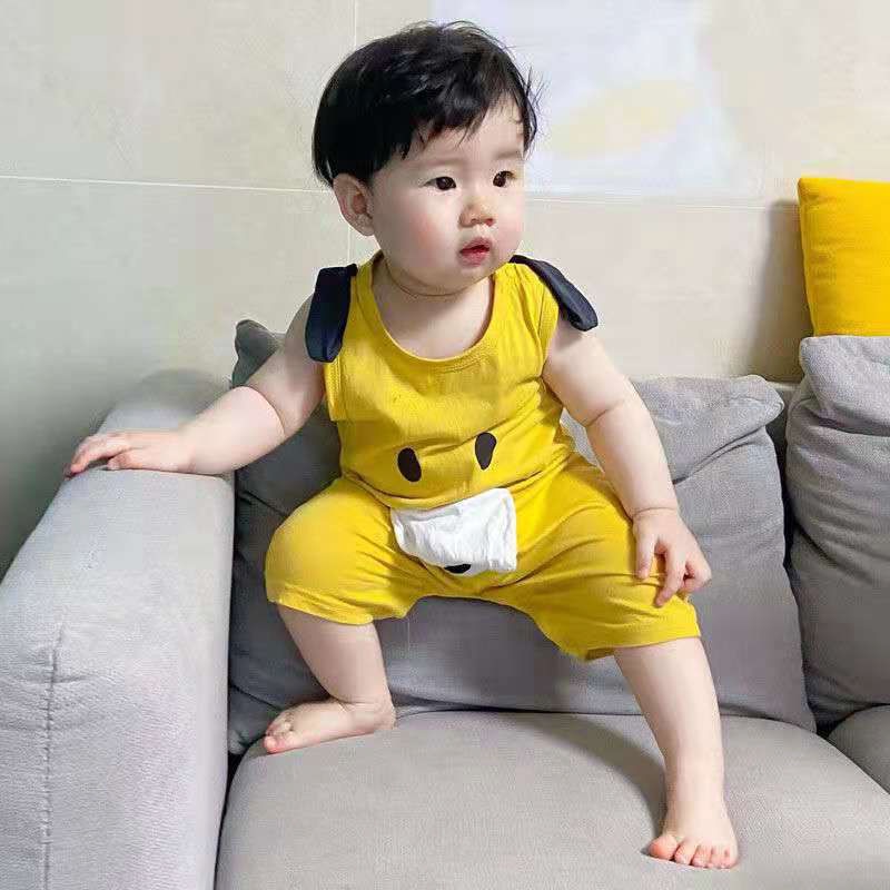 Bộ Áo Liền Quần Mùa Hè Không Tay Bằng Vải Cotton Dễ Thương Cho Trẻ Sơ Sinh