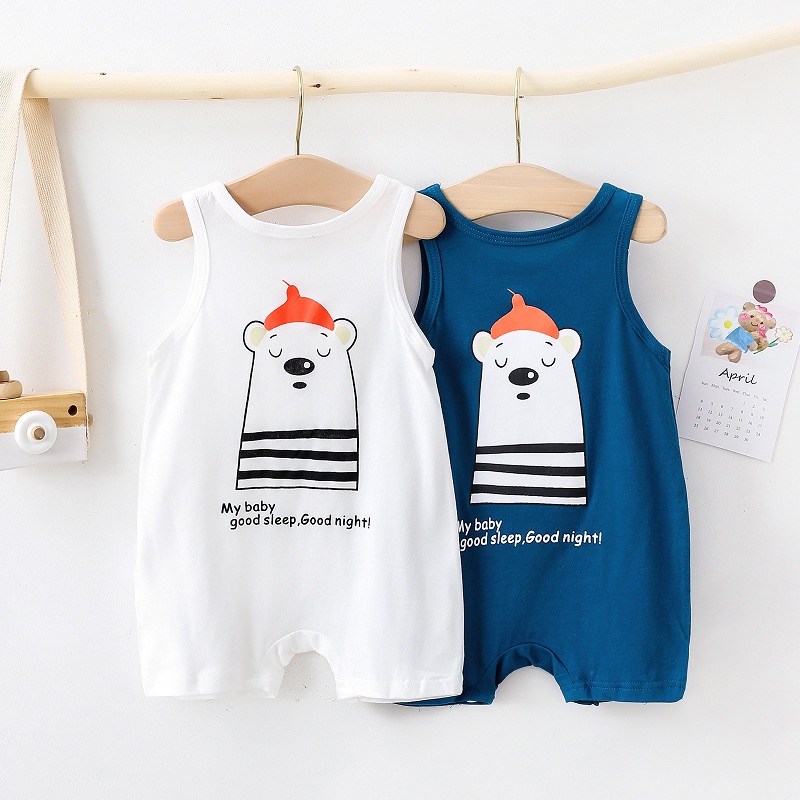 Bộ Áo Liền Quần Sát Nách Bằng Vải Cotton Cho Bé Trai &amp; Gái Sơ Sinh Từ 0-24 Tháng