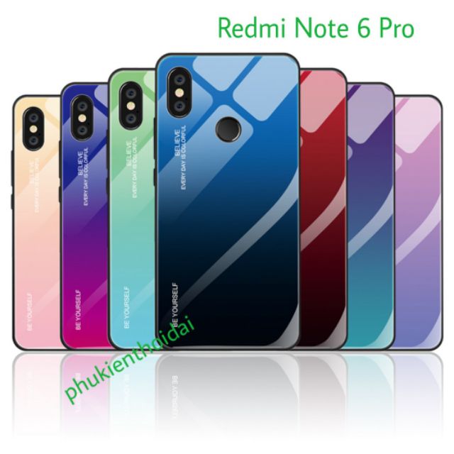 Ốp kính đa sắc cho Redmi Note 6 Pro FREESHIP Từ 50k cao cấp viền dẻo
