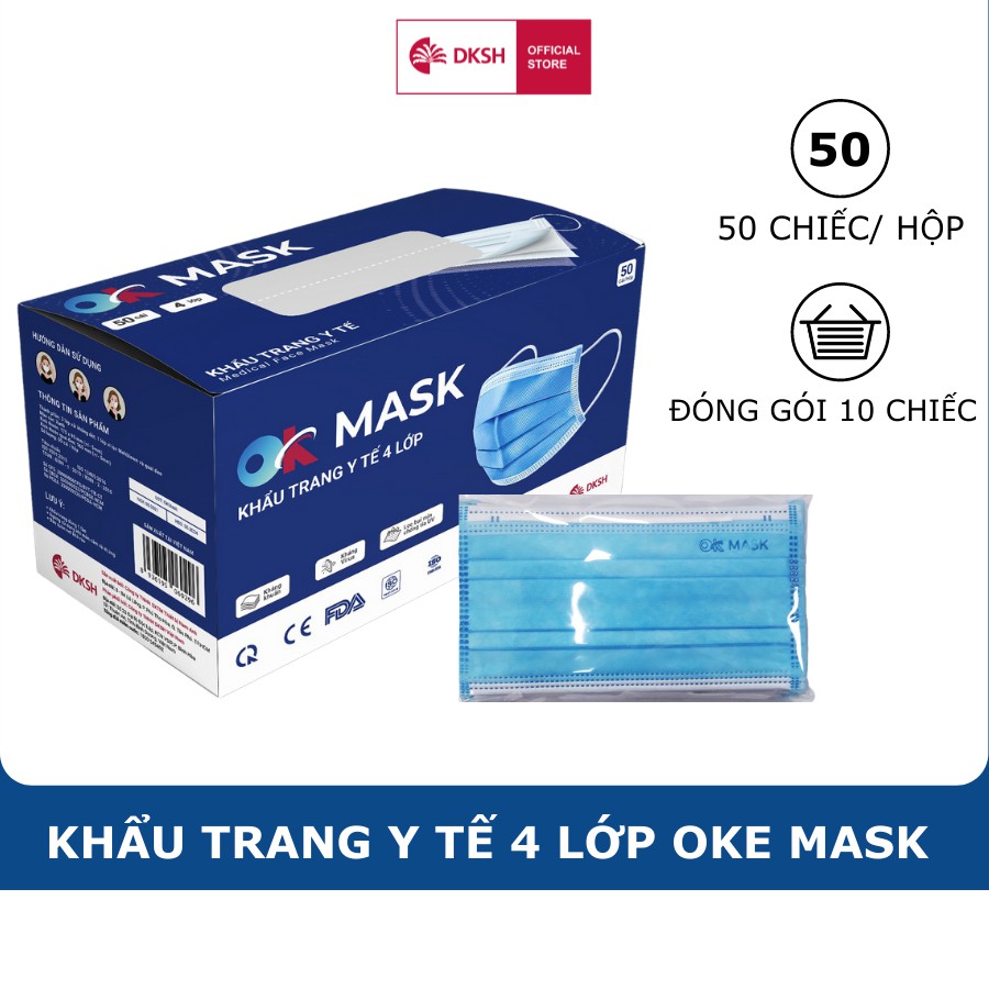 Combo 3 Hộp Khẩu Trang Y Tế Cao Cấp Ok Mask 4 Lớp, Đạt Chuẩn Kháng Khuẩn, Chất Liệu Mềm Mại