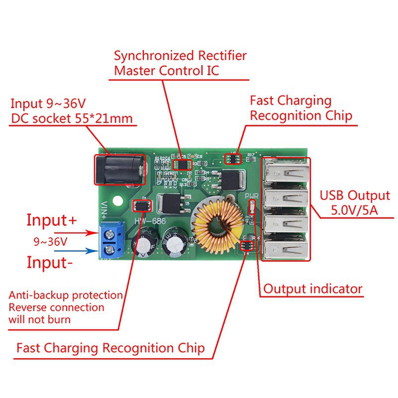 Bảng mạch hạ áp từ DC 9V 12V 24V 36V xuống 5V