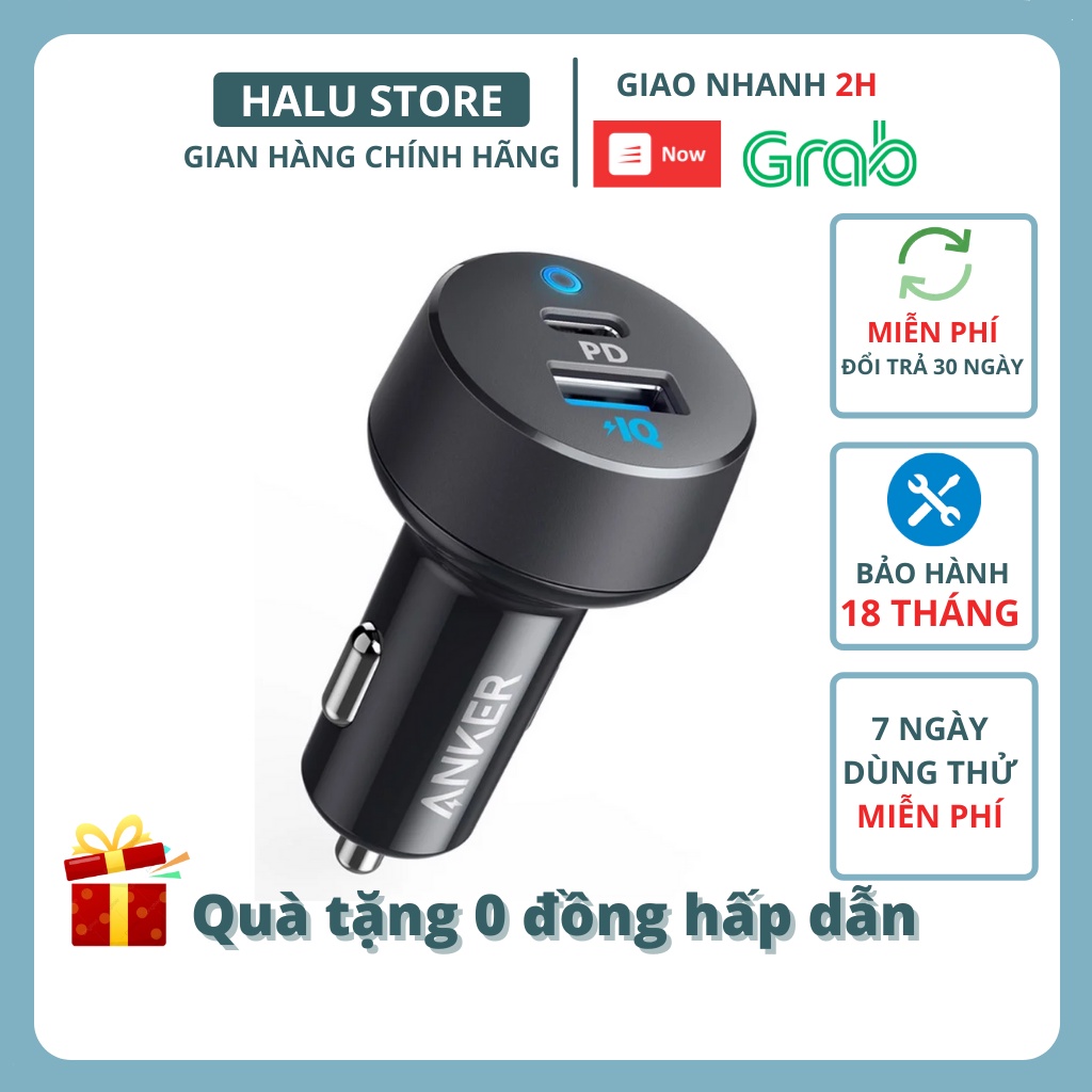 Tẩu sạc ô tô anker a2720 30w 2 cổng Powerdrive PD+2 sạc nhanh pd 18w 12w iphone ipad samsung halustore