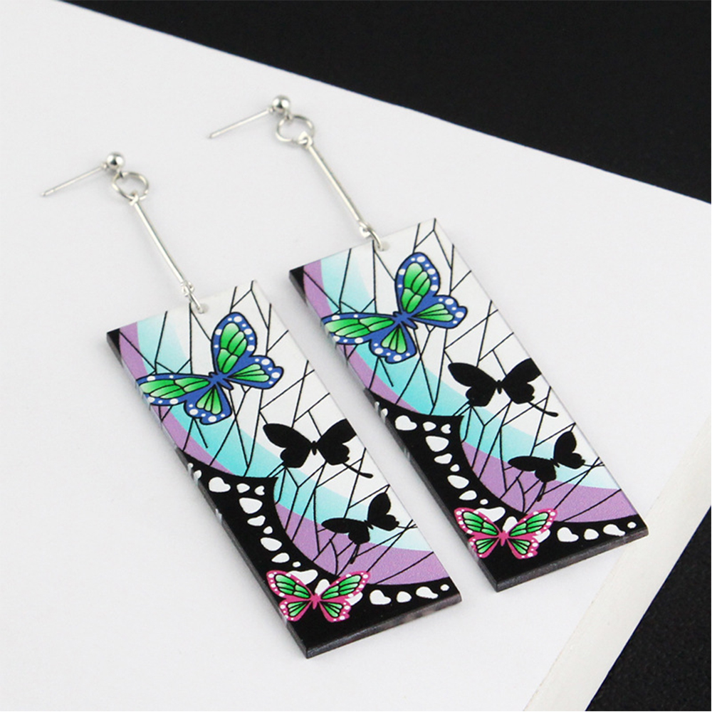 FORBETTER 1 Pair Anime Demon Slayer Drop Earrings Female Cosplay Props Stud Earrings Kamado Tanjirou Butterfly Kochou Shinobu Kimetsu no Yaiba Jewelry Unisex Dangle Earrings