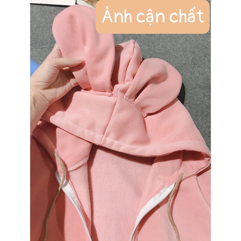 🍂 [Ảnh thật/Tự chụp] Áo khoác nỉ tai thỏ màu hồng nỉ bông cute dễ thương