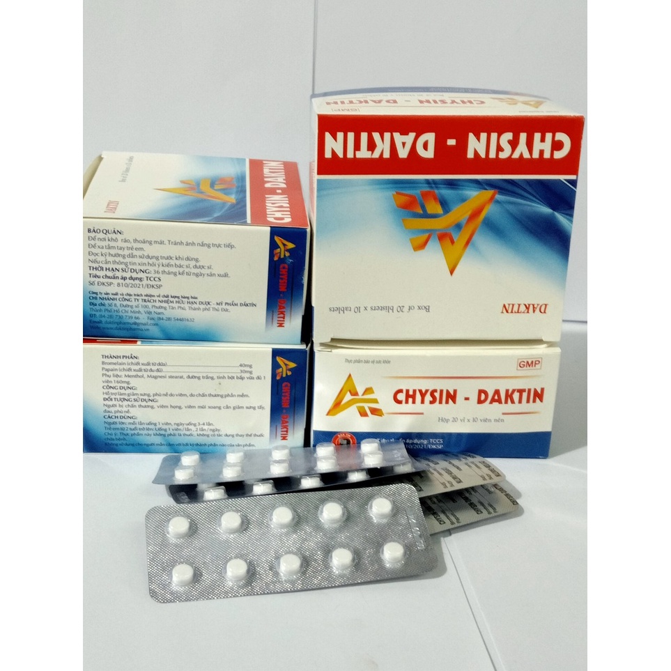 ALPHA CHYSIN DAKTIN Hộp 200 viên giúp giảm sưng, phù nề do viêm do chấn thương phần mềm