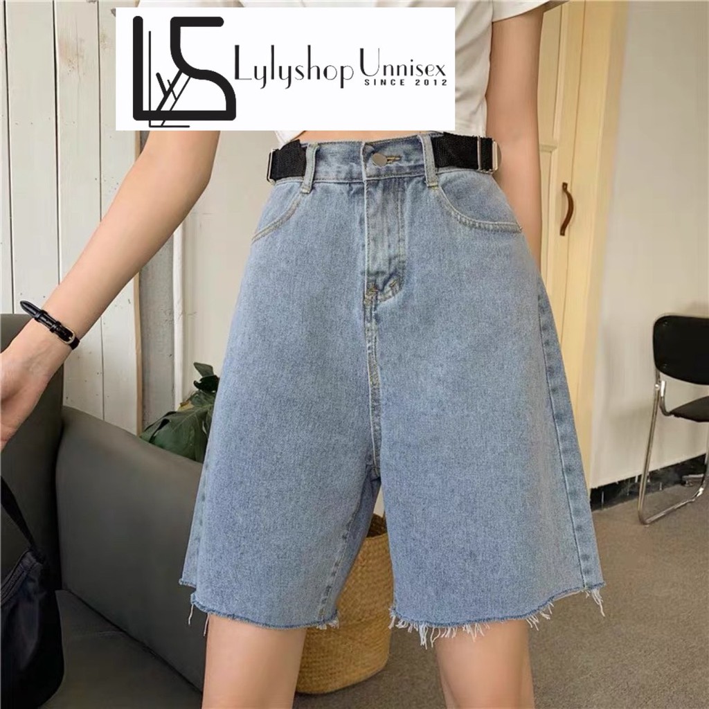 [Mã FATHANG5 giảm 10K đơn 50K] Quần short jean ống rộng Lylyshop có dây điều chỉnh eo, quần sooc đùi chất bò mềm mịn