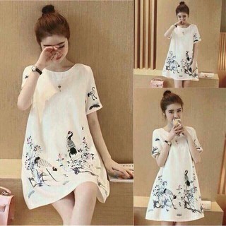 Đầm Oversize In Hình Chim - Mã 2886