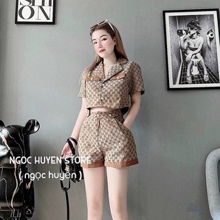 Set bộ nữ hot trend quần đùi + áo cổ vest họa tiết