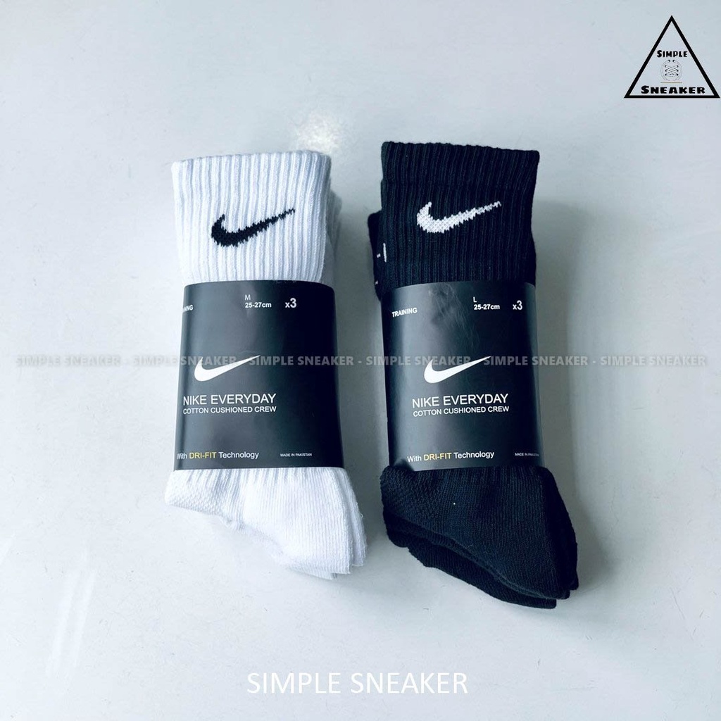 Pack 3 Đôi Vớ Nike Cổ Cao Dri-Fit 💙FREESHIP💙Tất Nike Unisex Chính Hãng - Chất Cotton Chơi Thể Thao - Chống Hôi Chân