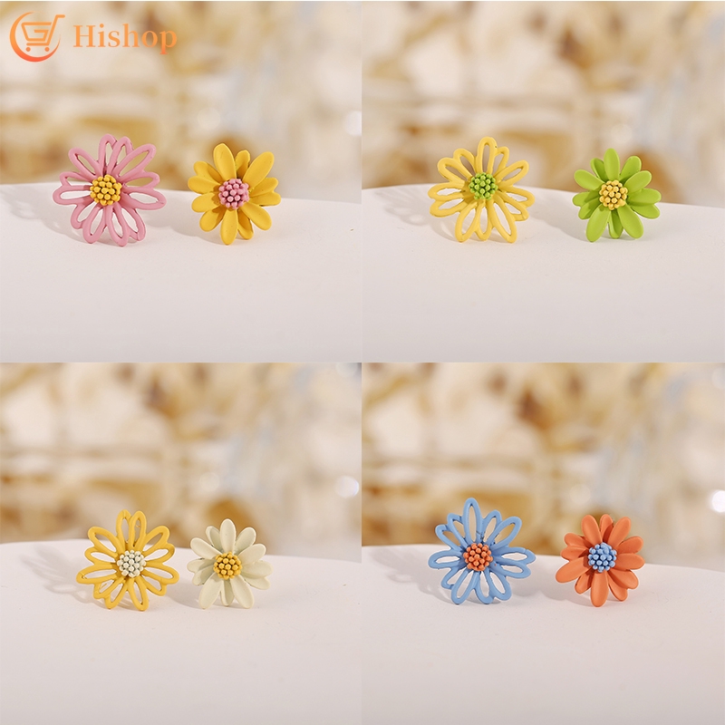 Bông Tai Hình Hoa Cúc Bất Đối Xứng Phong Cách Hàn Quốc Xinh Xắn Dành Cho Nữ