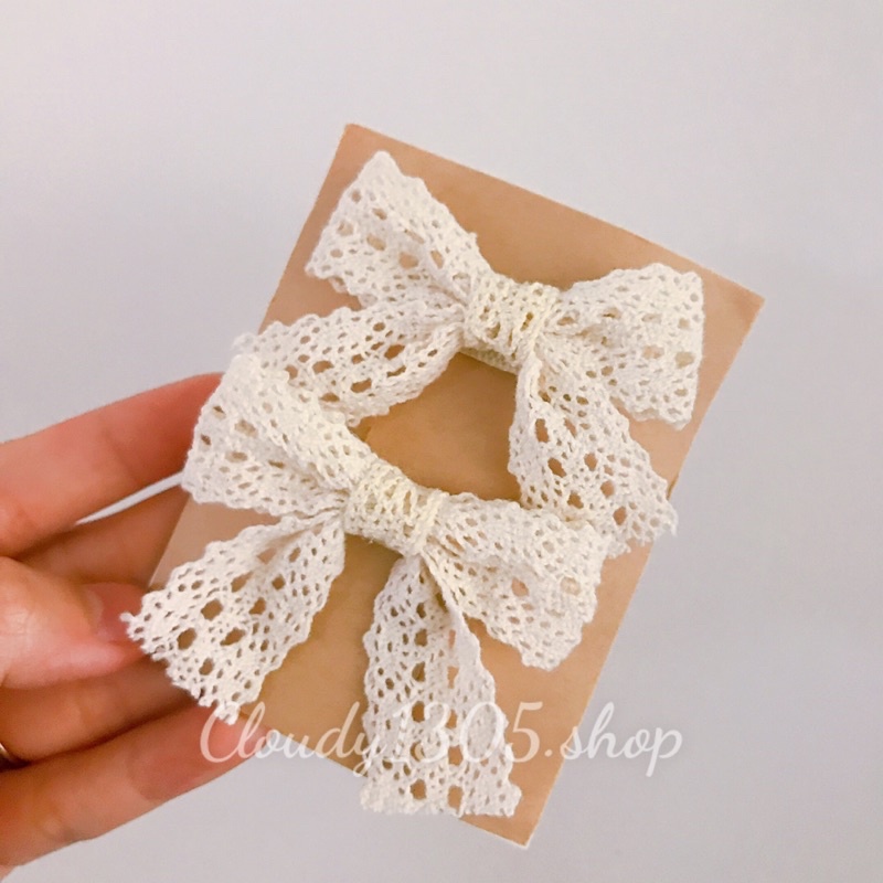 Set 2 kẹp nơ tiểu thư bằng ren xinh xắn cho bé và bạn nữ