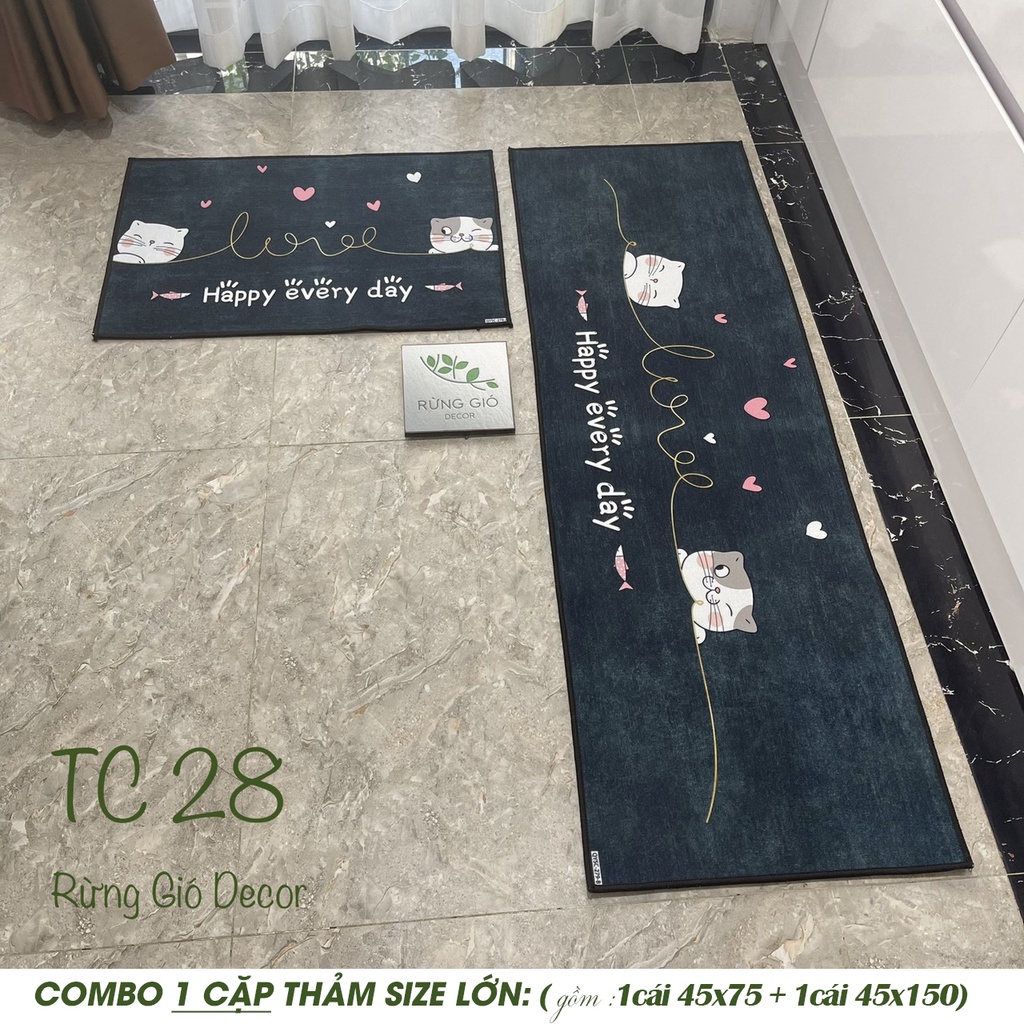 THẢM NHÀ BẾP DẠ ÉP 1 Cặp Size To (45*75+45*150cm) THẤM HÚT NƯỚC, CHỐNG TRƠN TRƯỢT, GIÁ BÁN CHO 1 CẶP THẢM