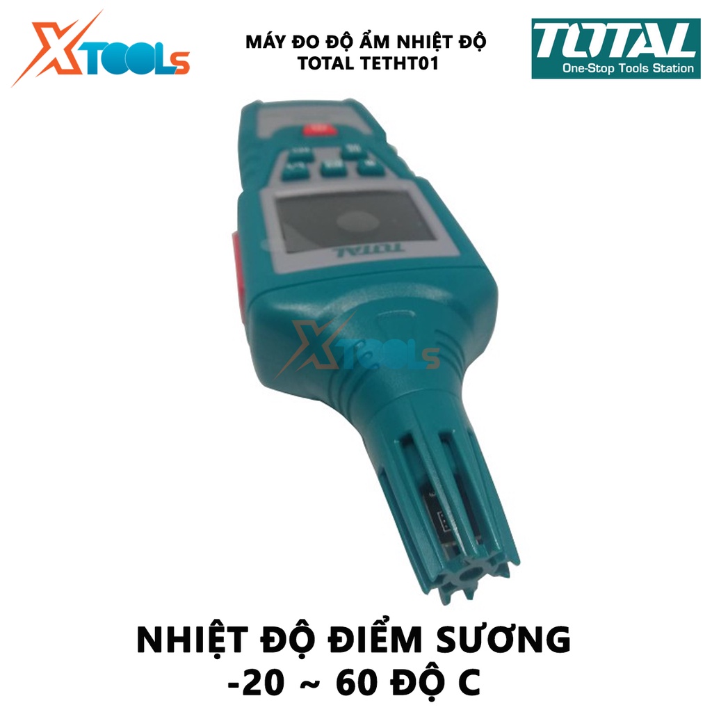 Máy đo độ ẩm và nhiệt độ kỹ thuật số TOTAL TETHT01 | thiết bị kiểm tra độ ẩm nhiệt độ Với chức năng đèn nền, báo pin thấ