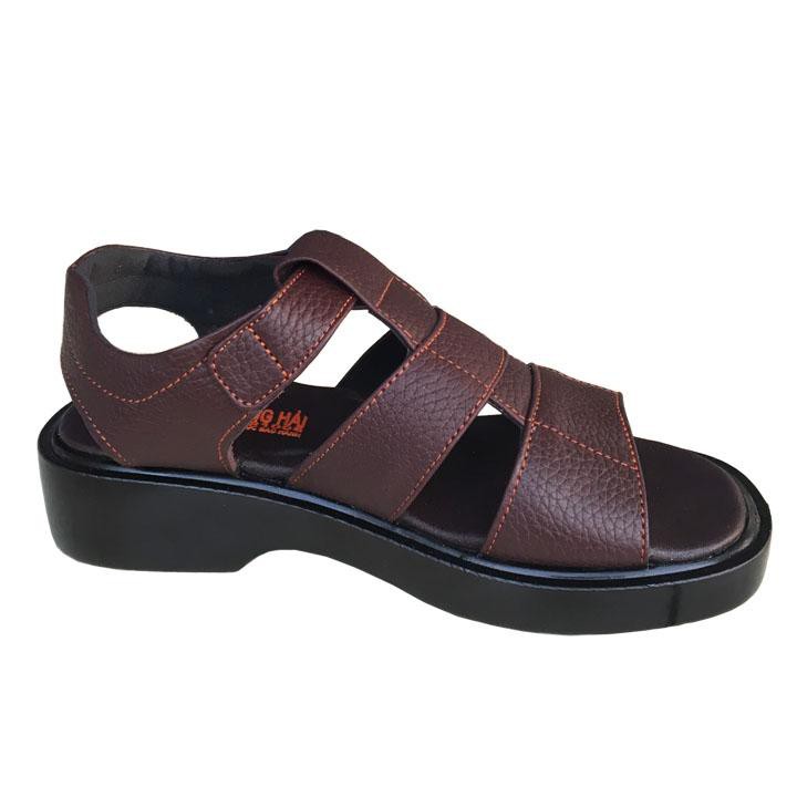 Dép sandal nam da bò màu nâu đế PU  cao 4. 5cm