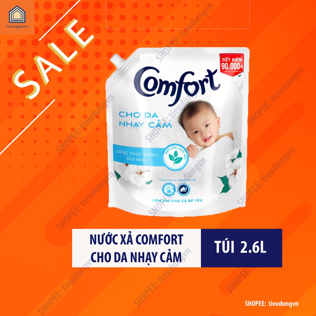 Nước xả vải Comfort Túi 2.6L - Dành cho Da nhạy cảm 💥FREESHIP💥 Dịu nhẹ cho da em bé- Túi 2.6L