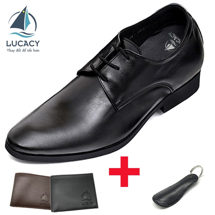 Combo giày công sở nam Lucacy da thật độn đế 6cm N2101BD + 1 ví da Lucacy + 1 dụng cụ đón gót da thật hanmade