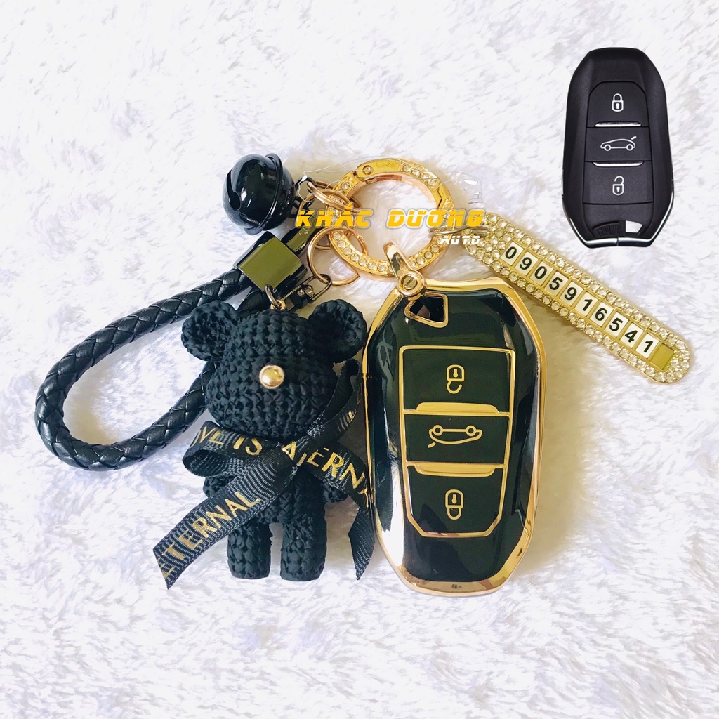 Ốp chìa khoá Peugeot 2008 3008 5008 TPU đính đá nhân tạo cao cấp sang trọng