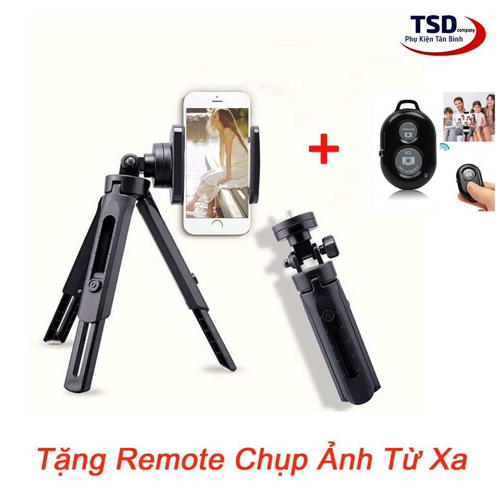 Combo Tripod Support Mini Cho Điện Thoại, Máy Ảnh Tặng Remote