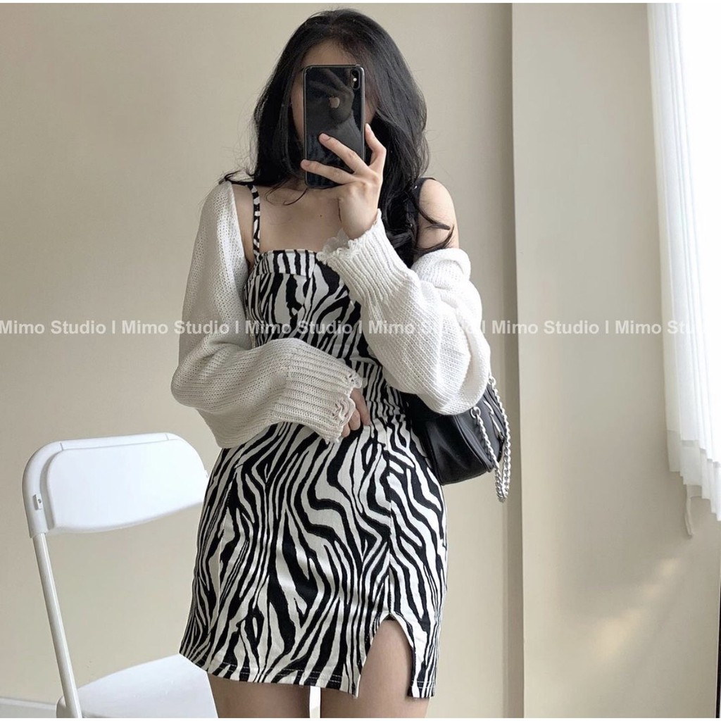 [ORDER]- Áo cardigan len đan chỉ tay/ Đầm hai dây ngựa vằn