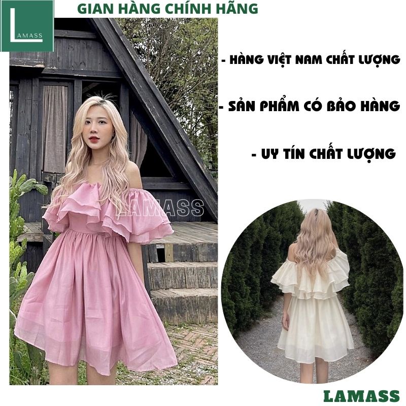 Váy voan tơ 2 lớp trễ vai tay bồng kiểu dáng hàn quốc tiểu thư bánh bèo dễ thương ulzzang -LAMASS
