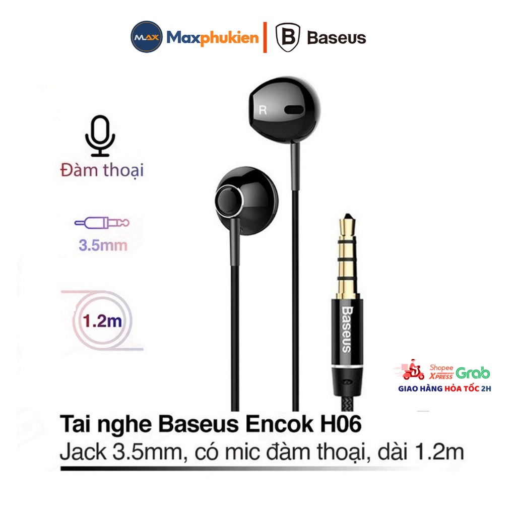 Tai nghe Baseus Encok H06 jack cắm tiêu chuẩn 3.5mm, âm thanh sống động, dây TPE phối vải dệt đẹp mắ