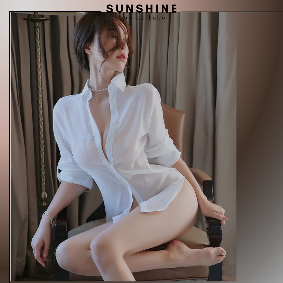 Áo Ngủ Sexy Sơ Mi Ngủ Voan Mỏng Xuyên Thấu Dài Tay Gợi Cảm MÀU TRẮNG -SUNSHINE LUBREXLUBO- SMNDAY1184