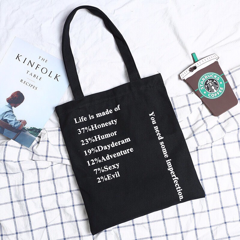 [Mã FASHIONT4WA2 giảm 10K đơn từ 50K] Túi vải In chữ tote - Túi canvas phong cách Nhật Bản