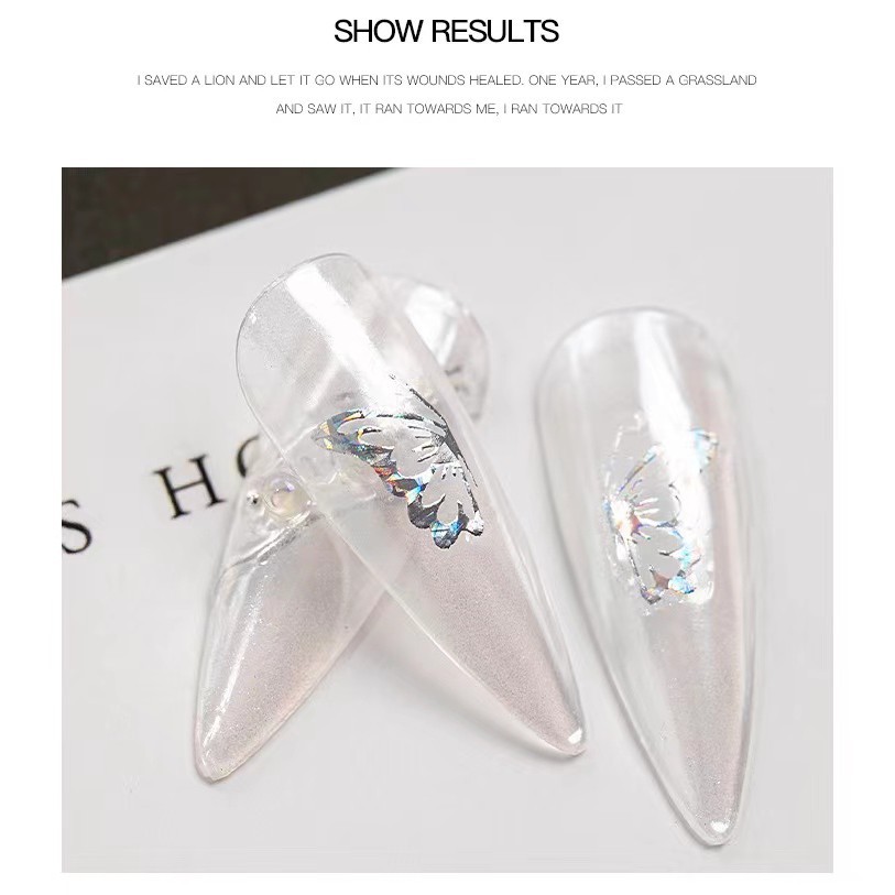 SUAKE nhãn dán Holographic laser bướm kim loại vàng/bạc trang trí móng nghệ thuật