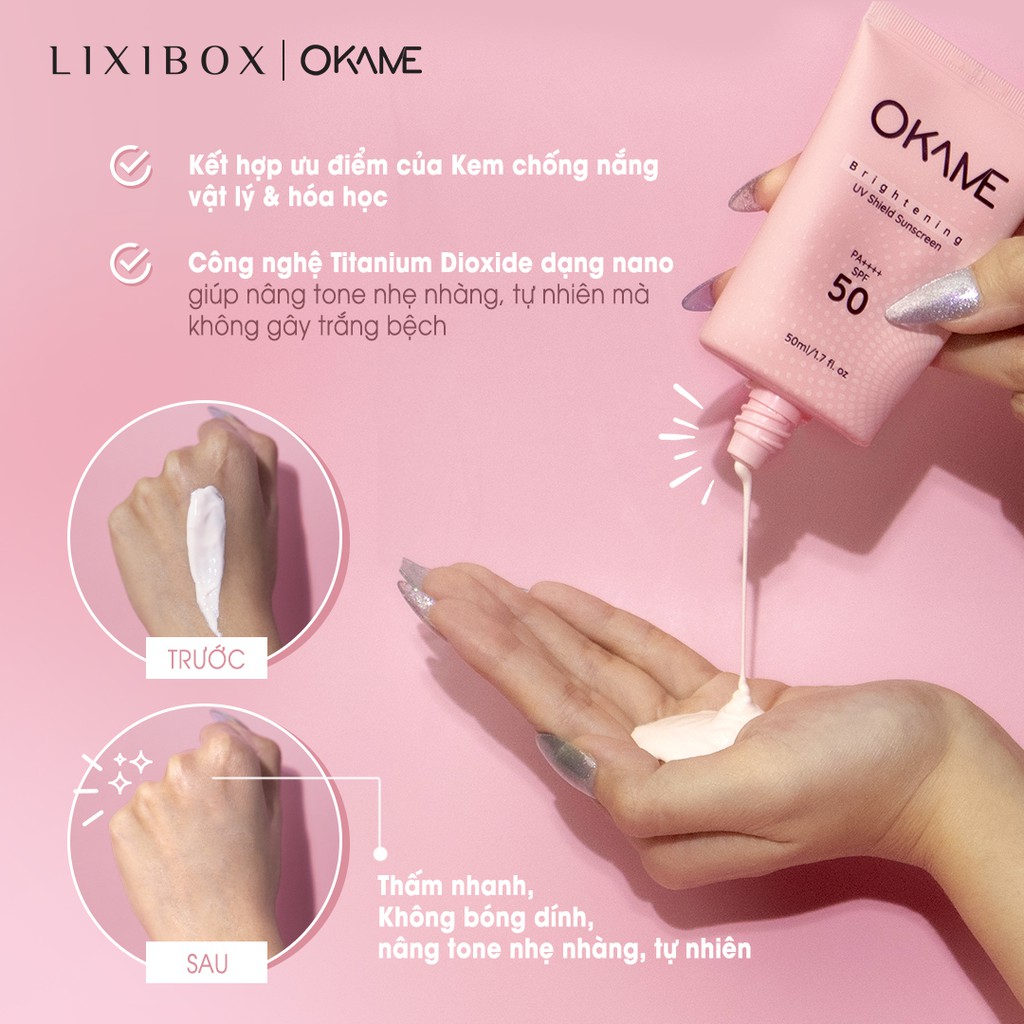 Kem chống nắng tone-up, quang phổ rộng Okame Brightening UV Shield Sunscreen SPF 50 PA++++ 50ml | BigBuy360 - bigbuy360.vn