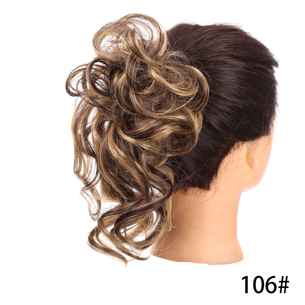 Búi tóc giả WIGSIN kiểu xoăn bằng sợi tổng hợp có dây cao su