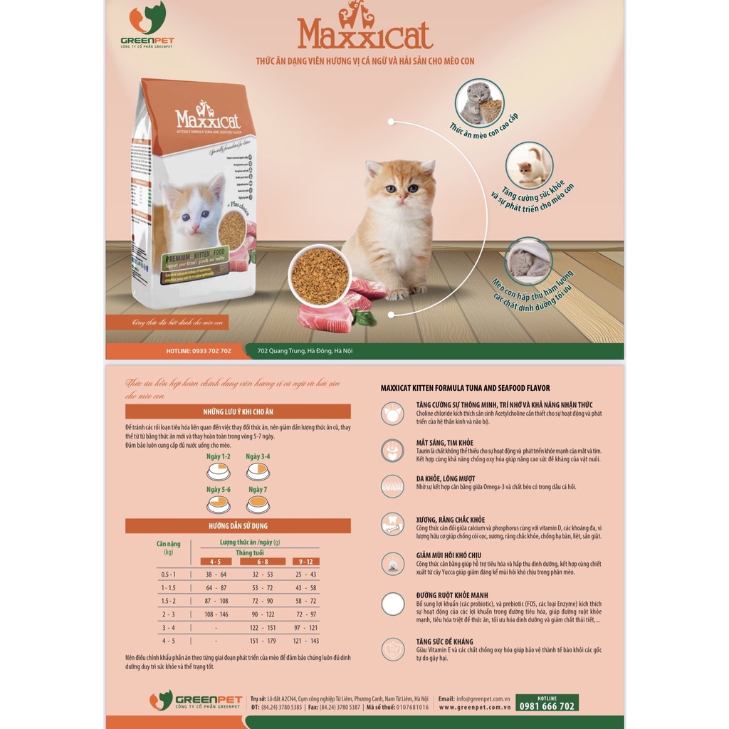 HẠT MAXXICAT CHO MÈO CON VỊ CÁ NGỪ VÀ HẢI SẢN GÓI 500G