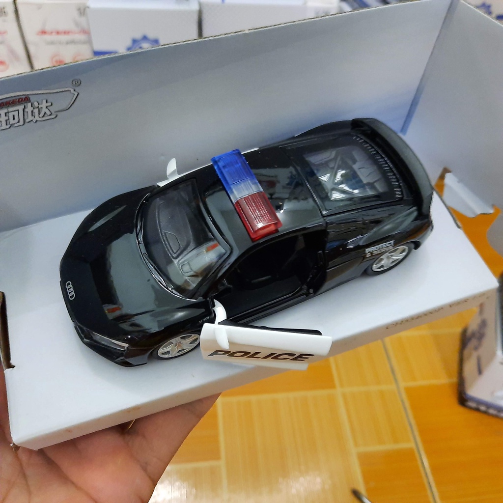 Mô hình xe ô tô cảnh sát Audi R8 coupe 1:36 xe đồ chơi trẻ em bằng kim loại mở được cửa