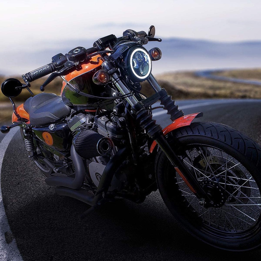 Đèn Pha LED 5.75 Inch 5-3 / 4 Mắt Thiên Thần Tương Thích Với Harley Davidson Iron 883 1200 Dyna Sportster Street Bob