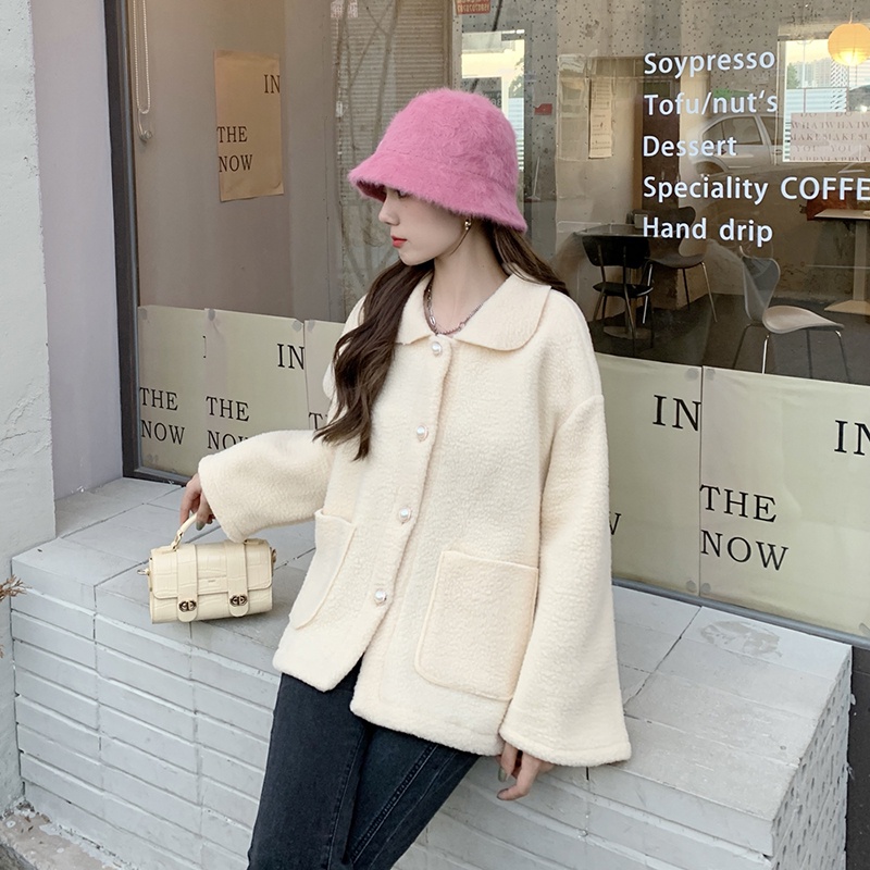 IELGY  Áo Khoác Giả Lông Cừu Dáng Rộng Ngắn Lưng Phong Cách Hàn Quốc Trẻ Trung Cho Nữ