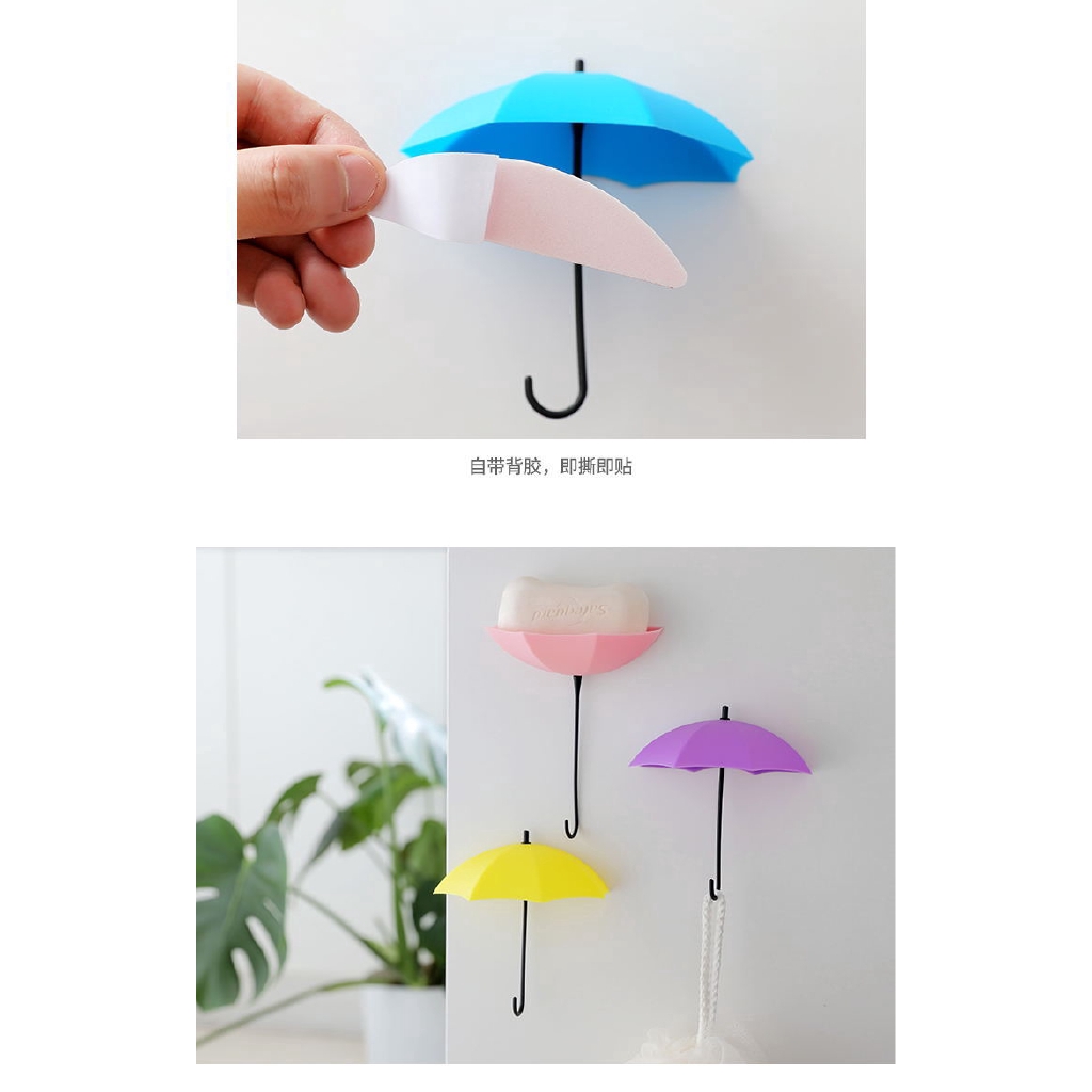 Set 3 móc treo đựng đồ dán tường thiết kế cây dù sáng tạo nhiều màu sắc