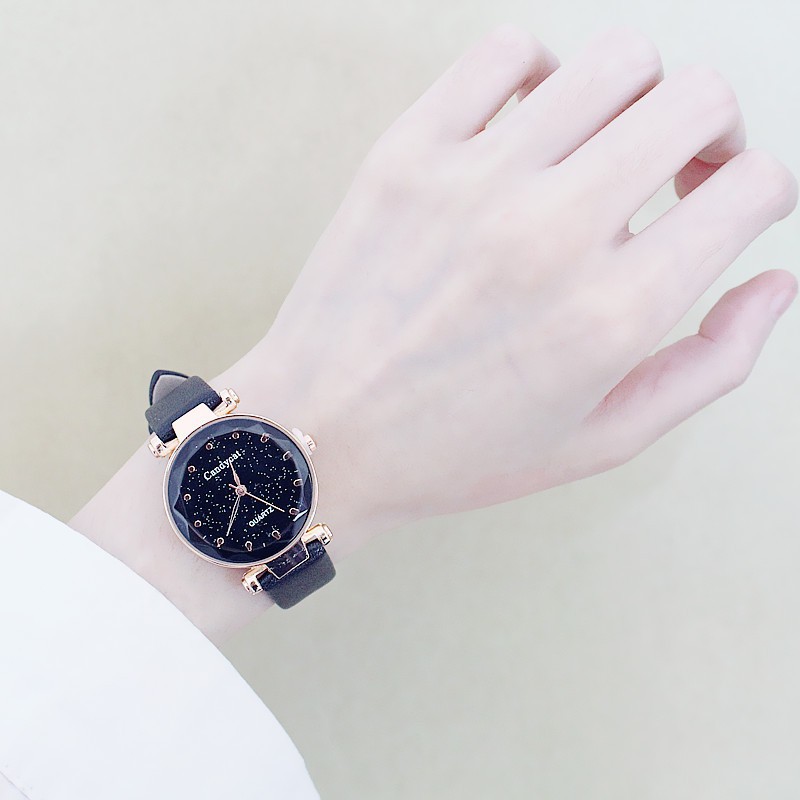 Đồng hồ nữ Candycat9 dây da cao cấp mặt tròn bầu trời đầy sao Bán lẻ giá sỉ