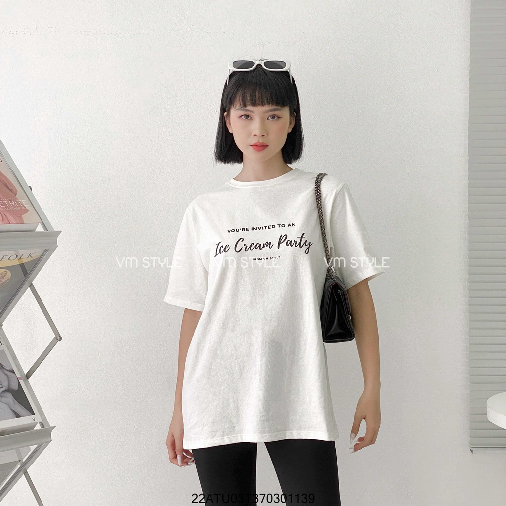 Áo thun tay ngắn VMSTYLE phông nam nữ cổ tròn ICE CREAM PARTY form rộng, mặc cặp, team -T3748- ATU00240