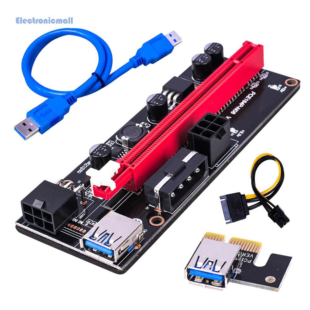 ElectronicMall01 PCI-E Riser Card PCI Express 1X to 16X Extender PCIe Adapter 4Pin 6Pin Power