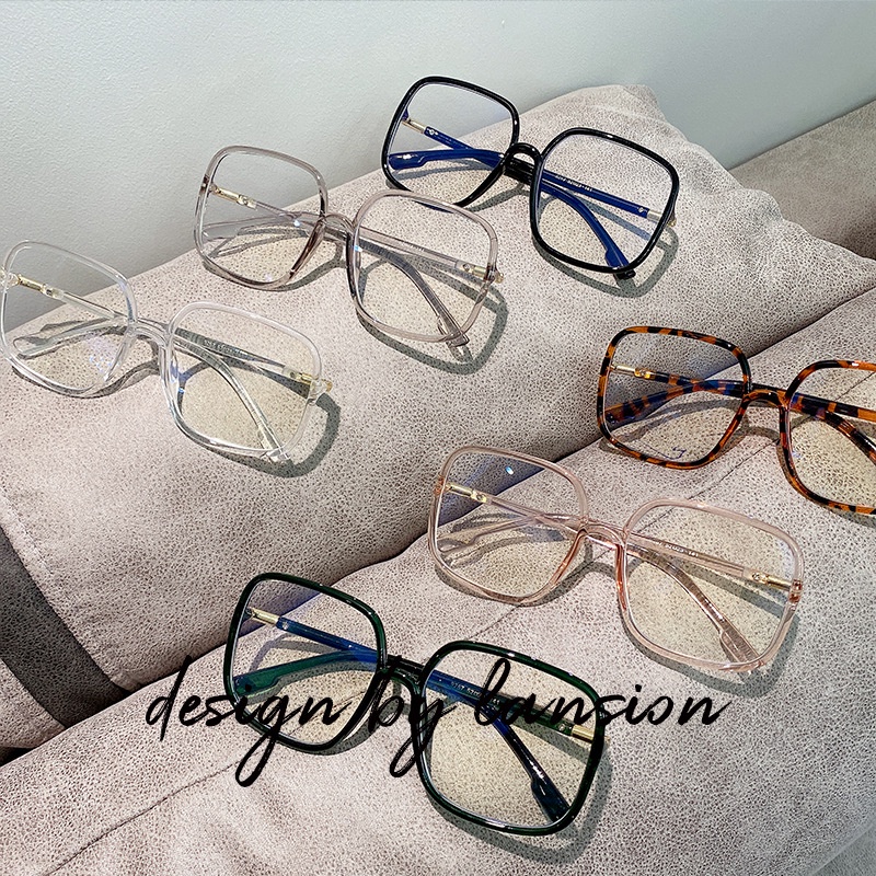 Mắt Kính Gọng Vuông Lớn Chống Ánh Sáng Xanh Trong Suốt Phong Cách Vintage