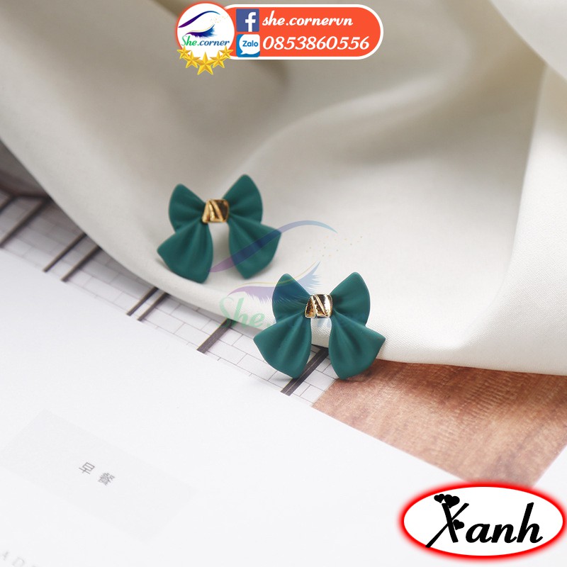Hoa tai bông tai Hàn Quốc nơ nhỏ Q373 s925 nhiều màu dễ thương