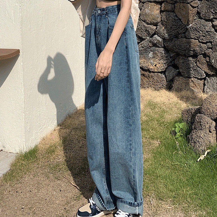 Quần jean dài SUXI ống rộng lưng cao phong cách cổ điển thời trang cá tính cho nữ