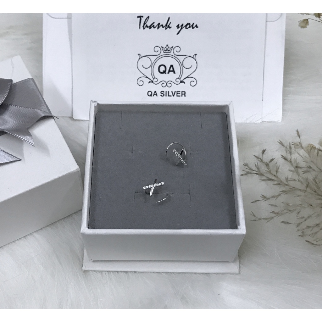 Khuyên tai bạc 925 cuộn chữ X đính đá bông xoắn kẹp vành chéo S925 HELIX QA SILVER Earrings EA200608