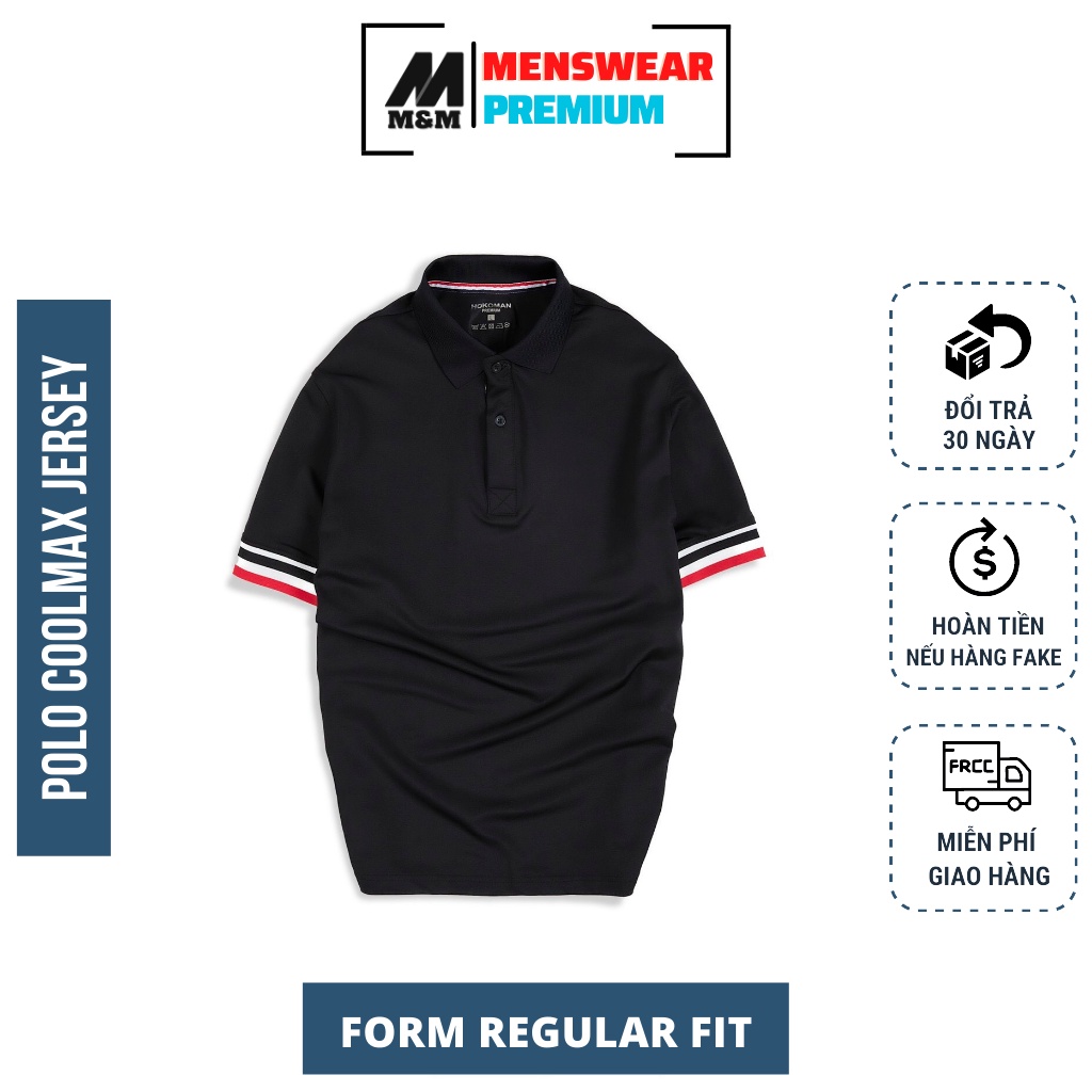 Áo Thun Nam Polo M&amp;M, Áo Polo Nam Cao Cấp,  Tay Ngắn Phối Sọc, Vải CoolMax Jersey Xuất Xịn Chuẩn Form Dày Dặn HC111