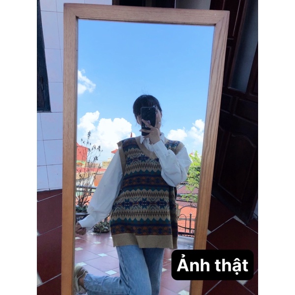 Áo Gile len Ullzang thổ cẩm dáng rộng  ⚡️Ảnh thật / sẵn ⚡️ áo ghi lê hoạ tiết hàn quốc GL11 | BigBuy360 - bigbuy360.vn