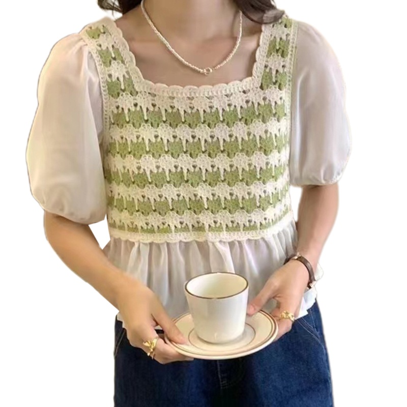 Brroa Áo Sơ Mi Chiffon Tay Lửng Thêu Họa Tiết Khối Màu Thời Trang Mùa Hè Cho Nữ