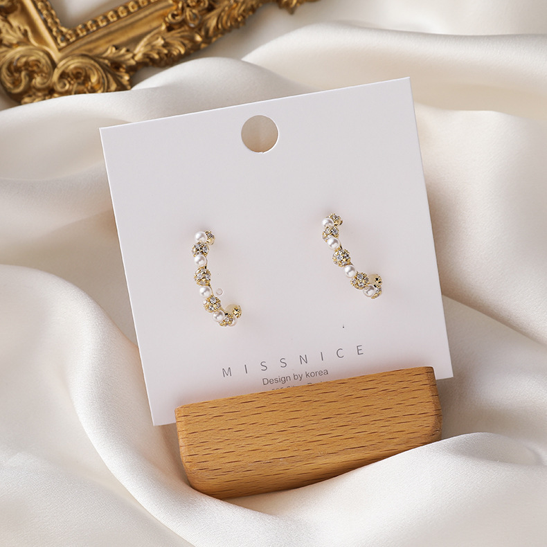 Korea Premium 925 Silver Needle earrings small female fashion jewelry temperament zircon pearl