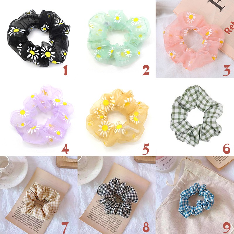 🌺Dây Cột Tóc Lưới Họa Tiết Hoa Cúc Nhỏ Phong Cách Hàn Quốc Ngọt Ngào Dành Cho Nữ