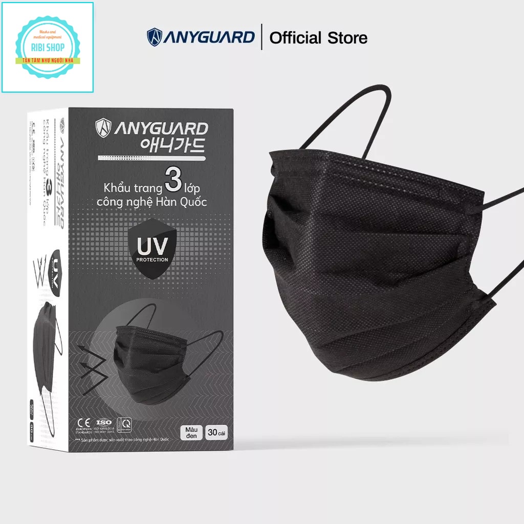 Khẩu Trang ANYGUARD Hàn Quốc 3 Lớp Chính Hãng Lọc 99% Vi Khuẩn - UV Protection Bảo Vệ Hằng Ngày - Màu Đen